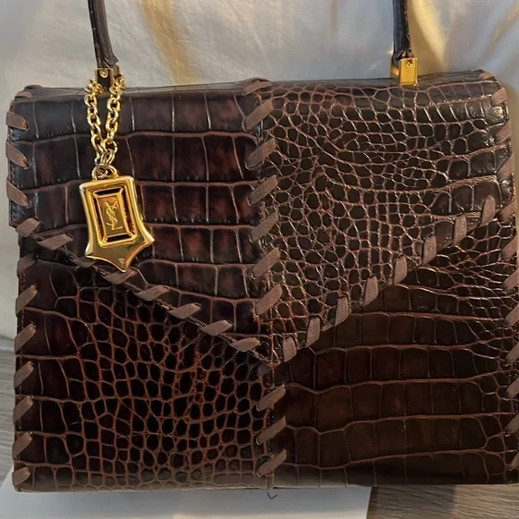 SOLD-SOLD Vintage YSL top handle flap bag stitched crocodile leather - Picture 5 of 9